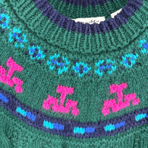 Vintage Brass Plum by Nordstrom Shetland Wool Sweater Green Fair Isle Knit - Picture 5 of 14